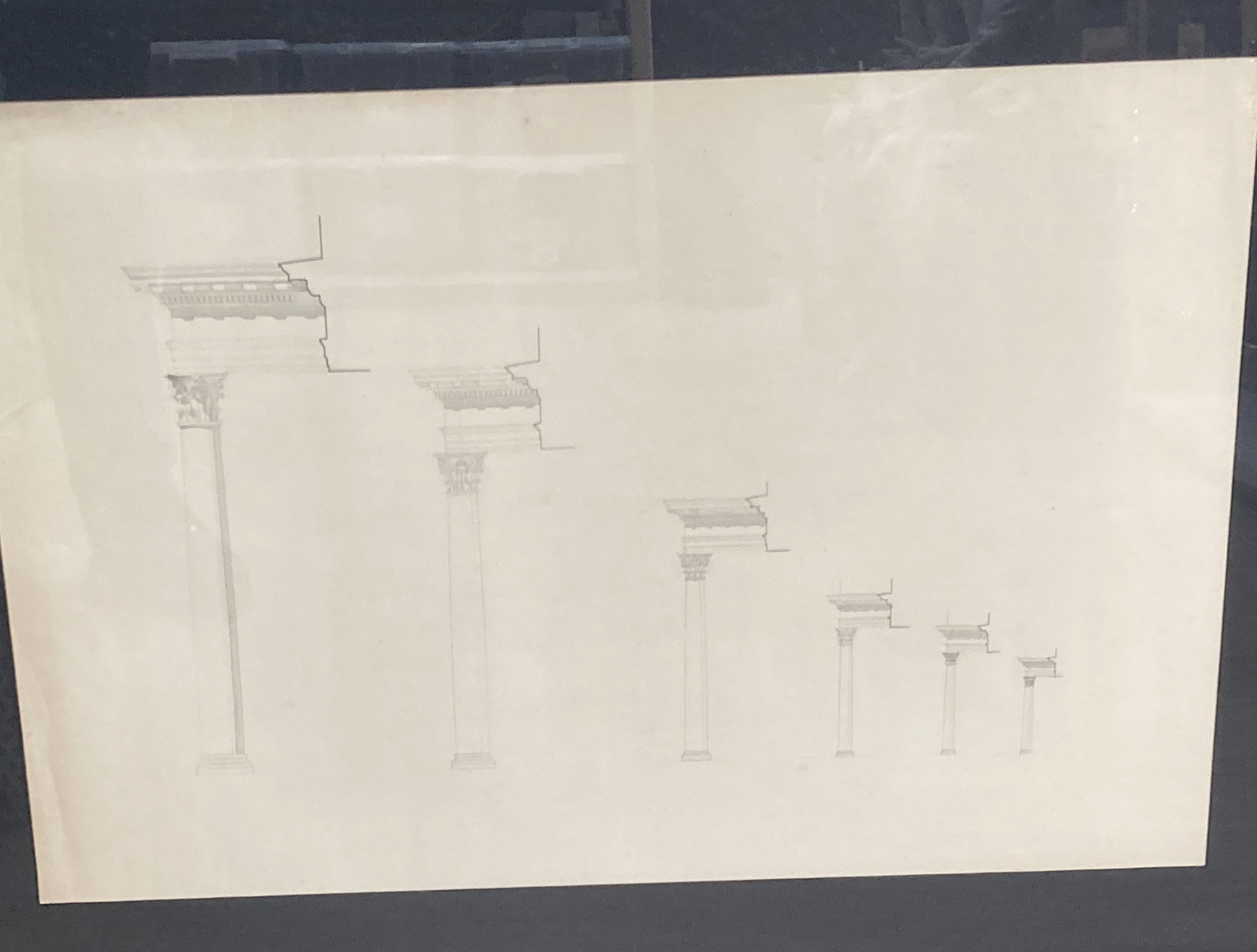 Nine various late 19th century pen and ink architectural drawings, some hand coloured, 48 x 70cm